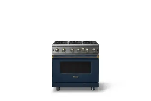 Front. Viking - 30"W. 5.1 Cu. Ft. Freestanding Self-Clean Open Burner Gas Convection Range - Slate Blue w. Brushed Brass Trim - Slate Blue.