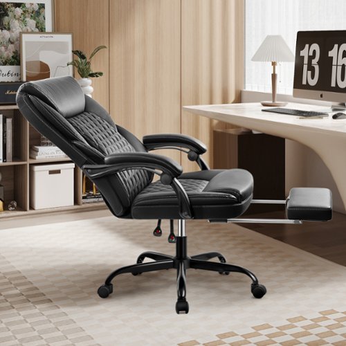 KERDOM - High Back Executive Office Chair with Footrest, PU Leather Chair with Lumbar Support, Tilt Home Office Desk Chair - Black-Front_Standard 