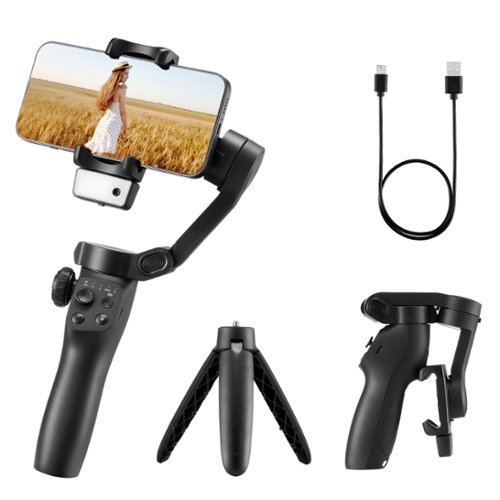 VEVOR - Gimbal Stabilizer for Smartphone, 3-Axis Stabilization, AI-Powered Phone Gimbal for Android iPhone with Fill Light - Black-Front_Standard 