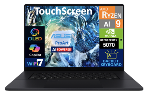 ASUS - P16 H7606WP-P16.R95070 Laptop, Ryzen AI 9 HX 370, 32GB, 2TB SSD, 16.0" 4K (3840x2400), RTX 5070, Win 11 Pro - Nano Black-Front_Standard 