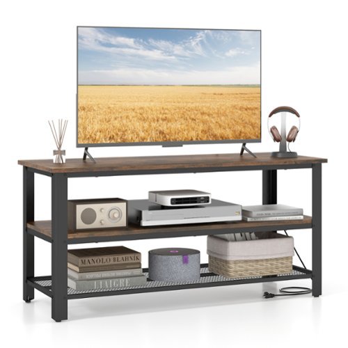 Gymax - TV Stand for TVs up to 50 Inches 3-Tier Entertainment Center - Rustic Brown-Front_Standard 