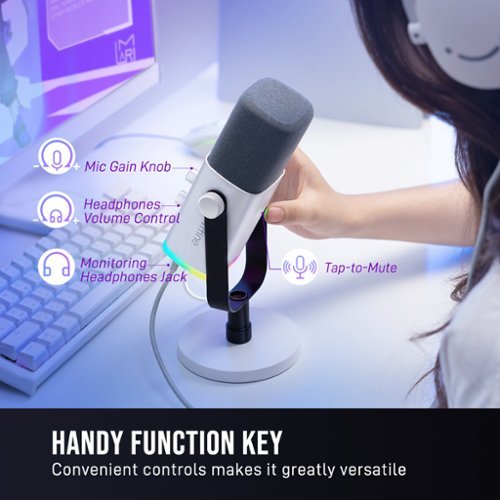 FIFINE  USB/XLR Dynamic Microphone, RGB Mic for PC & Mobile, Streamer & Gamer -White AM8W WORLDWIDE DELIVERY