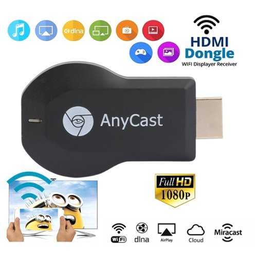 Topteng - 1080P Wireless Display Dongle with AirPlay & Miracast - HD TV Stick for iOS/Android - Black-Front_Standard 