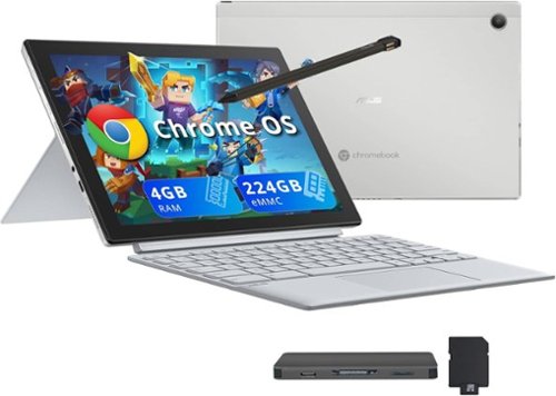 ASUS - 10.5" 2-in-1 Touchscreen Chromebook,MediaTek Kompanio 520,4GB RAM,64GB eMMC+160GB Dock station,Chrome OS - Silver-Front_Standard 