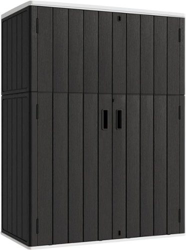 Decksplore - Lockable Outdoor Vertical Storage Shed,57 Cu.ft Outdoor Storage Cabinet Waterproof Suitable for gardens and patios - Black-Front_Standard 