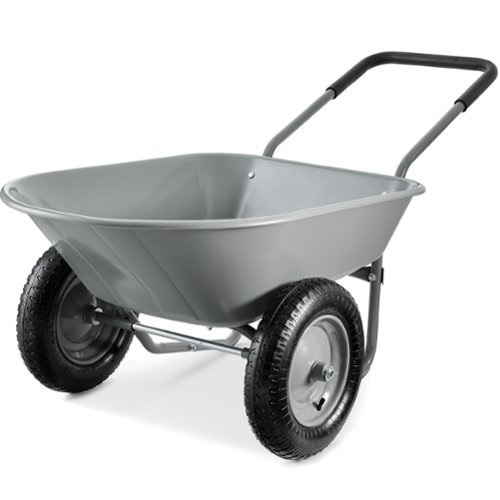 Best Choice Products - Dual-Wheel Home Wheelbarrow Yard Garden Cart for Lawn, Construction - Gray-Front_Standard 