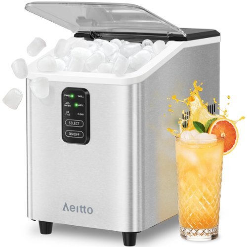 Aeitto - Countertop Bullet Ice Maker 26lbs/Day, Self-Cleaning Function with Ice Scoop and Basket - Silver-Front_Standard 