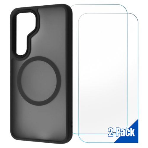 Entronix - Galaxy S25 Bundle - Magnetic Translucent Matte Case with 2 Clear Screen Protectors - Black-Front_Standard 
