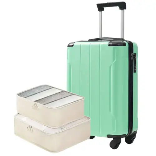 Front. Loheer - Loheer 20 Inch Hardshell Carry On Luggage Lightweight ABS Suitcase with TSA Lock and Spinner Wheels Creamy Green - Creamy Green.