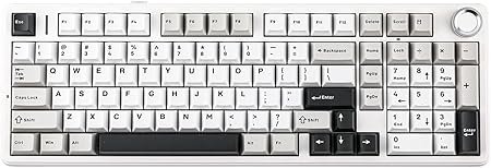 AULA - F99 Pro, 99-Key, Wireless, Hot Swappable, Mechanical Gaming Keyboard, RGB, 5-Layer Padding, 8000 mAh Battery, Knob - Black White-Front_Standard 