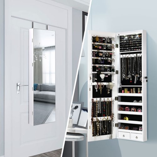 Costway Mirrored Jewelry Cabinet Jewelry Organizer w/2 LED Lights - White