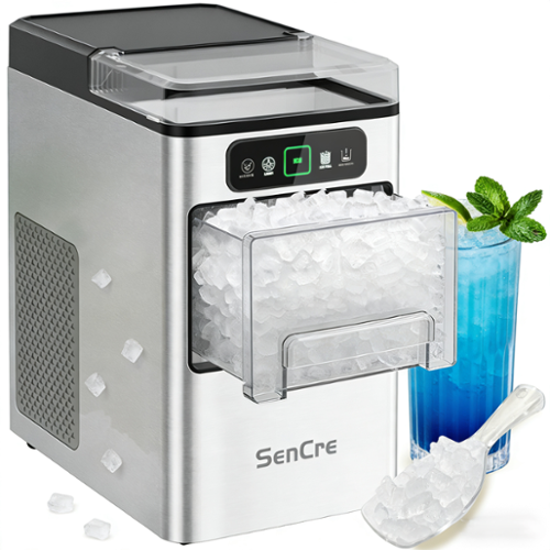 SenCre - Nugget Ice Maker 40lbs/Day, Countertop Crushed Pellet Ice Machine One-Click & Self-Cleaning - Silver-Front_Standard 
