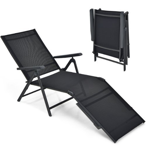 Costway - Patio Folding Chaise Lounge Chair Outdoor Portable Reclining Lounger Beach - Black-Front_Standard 