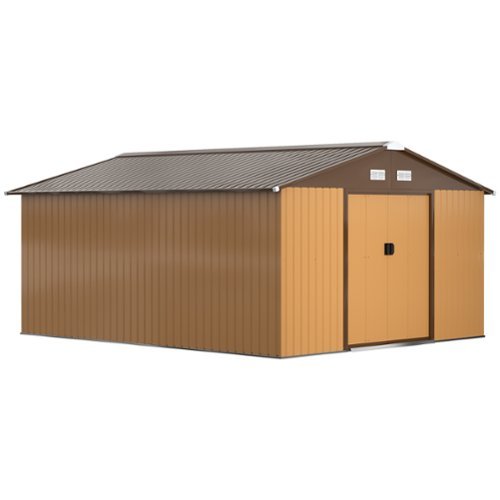 Outsunny - 11' x 13' Outdoor Storage Shed, Garden Tool Metal Shed with Foundation Kit, Double Lockable Door-Front_Standard 