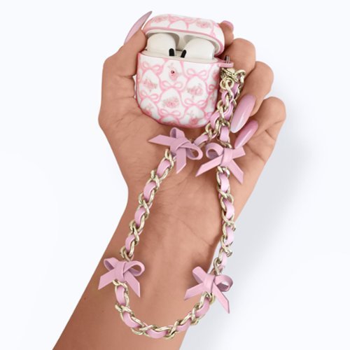 VELVET CAVIAR Phone Charm Wristlet - Pink Bow Leather Chain WORLDWIDE DELIVERY
