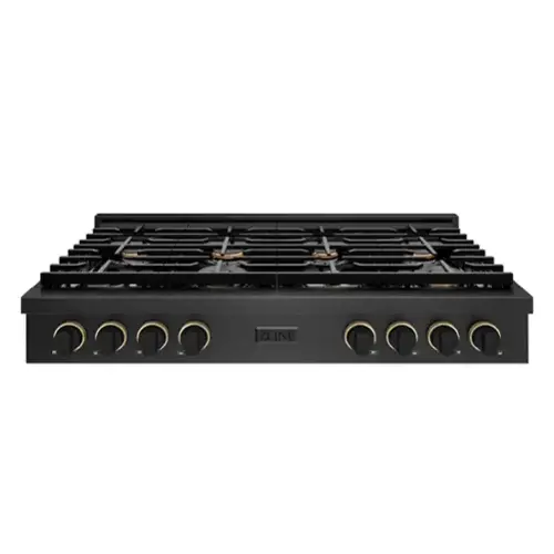 Front. ZLINE - Designer 48 in. 8 Burner Paramount Gas Rangetop in Black Satin Steel with Black and Bronze Accents (SRTBSZ-48-MBCB) - Black Satin Stainless Steel.
