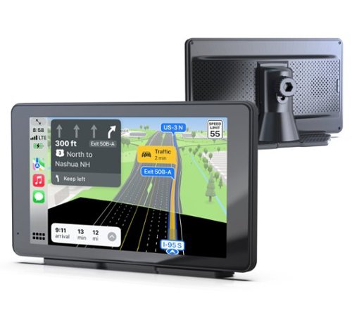 Rexing - 7" Wireless Touchscreen Display Adapter with Apple CarPlay & Android Auto - Black-Front_Standard