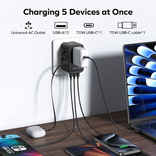 Momax 1-World+ 3-Port Travel GaN Charger With Built-in USB-C Cable 70W - Black HOW TO BUY