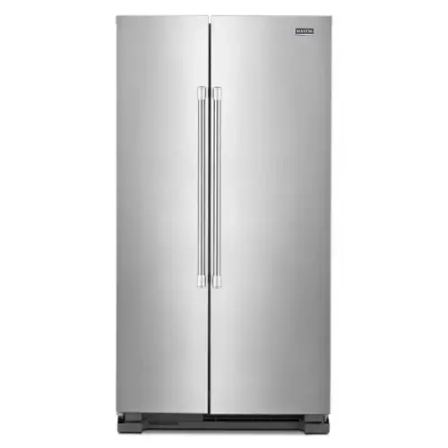 Front. Maytag - 25 Cu. Ft. Side-by-Side Freestanding Refrigerator with Humidity-Controlled FreshLock Crisper - Fingerprint-Resistant Stainless Finish.
