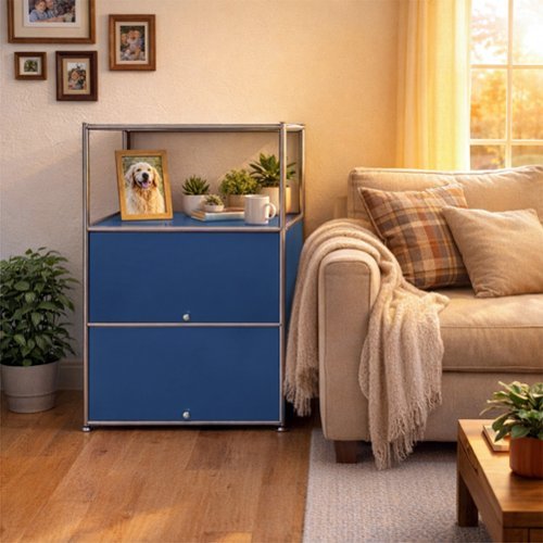 Malletson - 4 Tier Modular Metal Sideboard Buffet Cabinet with Flip Up Doors and Adjustable Feet for Kitchen Dining Room - Blue-Front_Standard 
