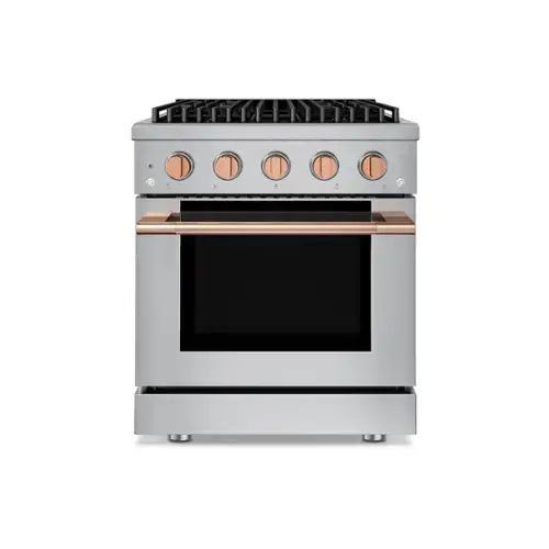 Front. Hauslane - 30" Rose Gold Gas Range 4 Burners (20,000 BTU) 4.2 cu.ft Convection Oven 5 Racks Convertible NG/LP - Rose Gold.