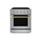 Hauslane - HausPro 30 in. 4 Burners (20,000 BTU) Freestanding Dual Fuel Range - Satin Brass-Front_Standard