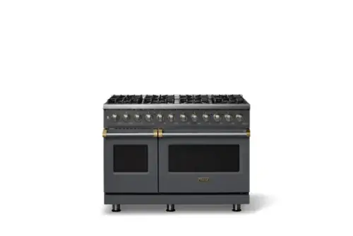 Front. Viking - 48 in. Wide 8 Burner Pro 5 Series 7.3Cu. Ft. Freestanding Sealed LP DF Convection Rangewith Griddle Brushed Brass Trim - Cast Black.