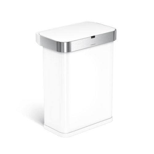 simplehuman - 58L rectangular sensor can with voice and motion control, steel - White-Front_Standard 