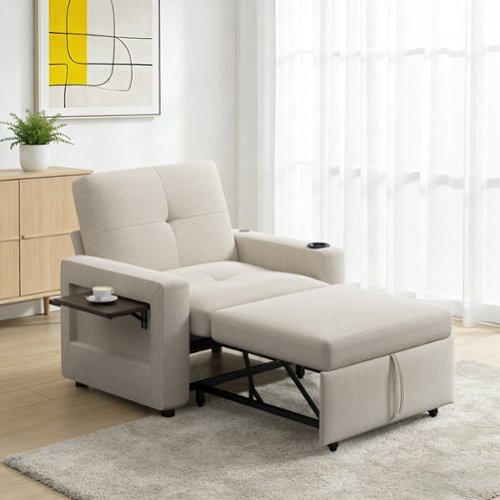 Dyonery - Sleeper Sofa Bed Chair, 3-in-1 Convertible Reclining Sofa Chair with Pull Out Couch Bed, Adjustable Backrest - Beige-Front_Standard 
