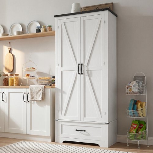 Homcom - 72" Farmhouse Pantry Cabinet with Adjustable Shelves, Kitchen Pantry Cabinet with 2 Doors - White-Front_Standard 