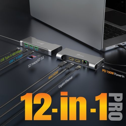 j5create Flexible Ports USB-C Pro 12-in-1 Dual 4K60 HDMI Hub - Space Gray GLOBAL SHIPPING