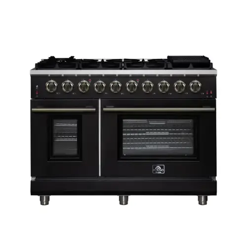 Front. Forno Appliances - Massimo 6.58 Cu. Ft. Freestanding True Convection Gas Range with Air Fryer Kit, Wok Support & Two Griddles - Black.