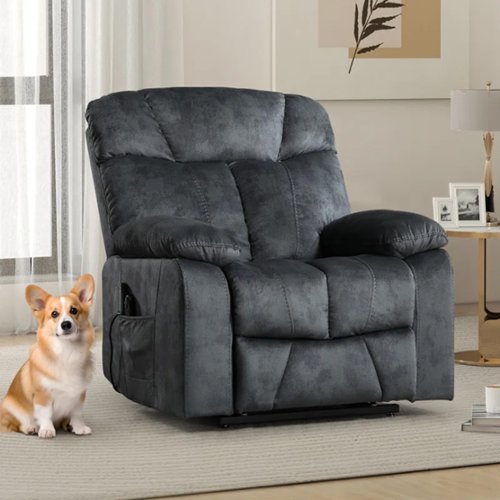 Bestier - Recliner Power Lift Microfiber Recliner with Massage, Heating, Dual Hidden Cup Holders and USB Port - Gray-Front_Standard 