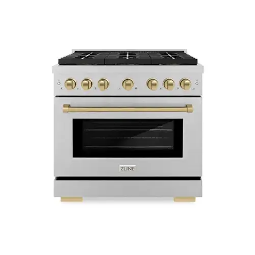 Front. ZLINE - Autograph 36 in. 5.2 cu. ft. Freestanding Paramount Dual Fuel Range w/ DuoPro Cooktop in Satin Steel & Bronze Accents - Stainless Steel.