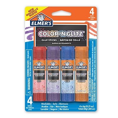 Elmer's - Elmer’s Color 'n Glitz Glue Sticks, Washable Colors, 0.21 oz, 4/Pack - Assorted-Front_Standard 
