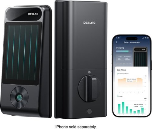 DESLOC - V150 Plus Self-Charging Solar Smart Lock WiFi Keyless Deadbolt with 3D Face Recognition and Fingerprint - Black