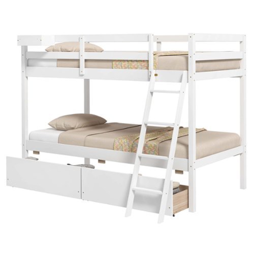 Costway Twin Over Twin Bunk Bed with 2 Storage Drawers Ladder No Box Spring Needed - White