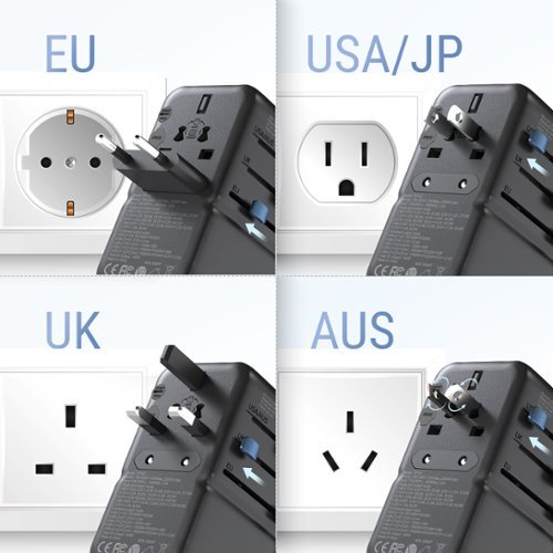 MINIX 140W GaN-III Universal Travel Adapter with 3-USB-C/1-USB-A, AC Outlet, US/UK/EU/AU Travel Charger for Laptops Phones - Black BUY IN AUSTRALIA