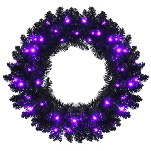 Costway - 24inch Pre-lit Christmas Halloween Wreath w/ 35 Purple LED Lights