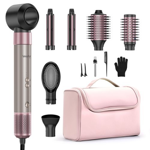 Teendow - 1500W 7-in-1 Hair Dryer Brush and Hair Styler Set, Hot Air Styling Tool, Blow Dryer Brush with Negative Ions - Pink-Front_Standard 
