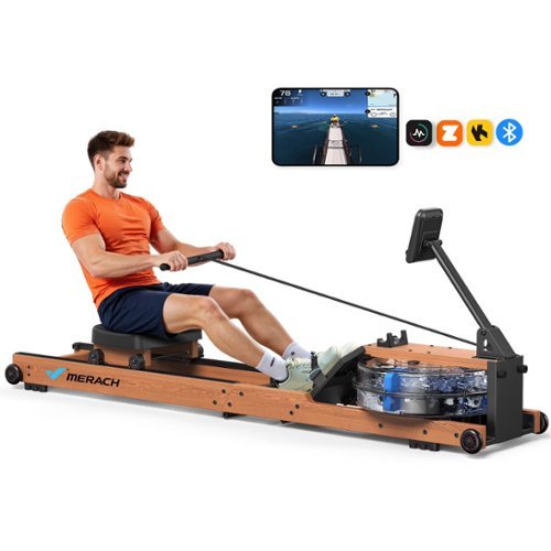 R28 Foldable Water Rowing Machines for Home Gym with Free MERACH App for Immersive Water Rower - Wood-Front_Standard 