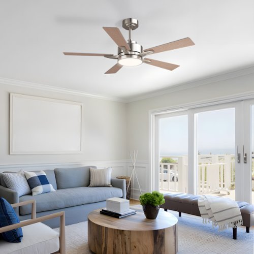Siljoy - 42" Modern Low Profile Ceiling Fan with Light and APP/Remote,DC Reversible Motor ,Dimmable LED for Bedroom/Living Room - Nickel-Front_Standard 