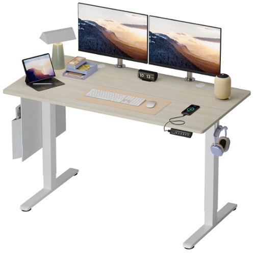 Bestier - 55-inch Electric Standing Desk with USB, Memory Settings & Quiet Lift - White Oak-Front_Standard 