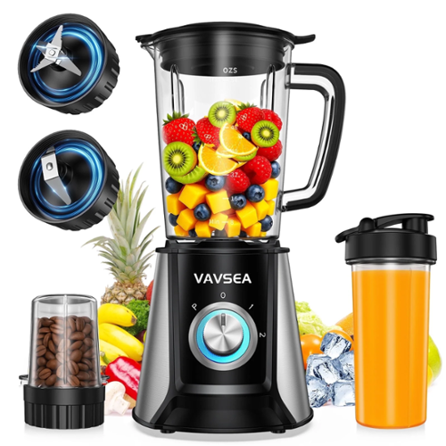 VAVSEA - 3-in-1 Blender for Smoothies, 1000W Smoothie Blender for Kitchen, 54 oz Blenders and Grinder Combo for Ice Crushing, Nu - Black-Front_Standard 