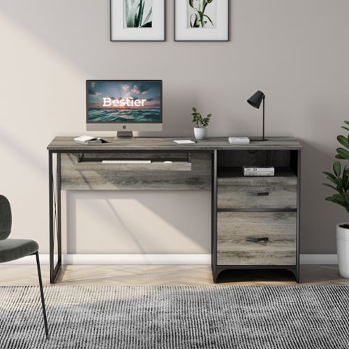 Bestier - Computer Desk with Keyboard Tray and Storage Drawers - 55" Wide - Gray-Front_Standard 