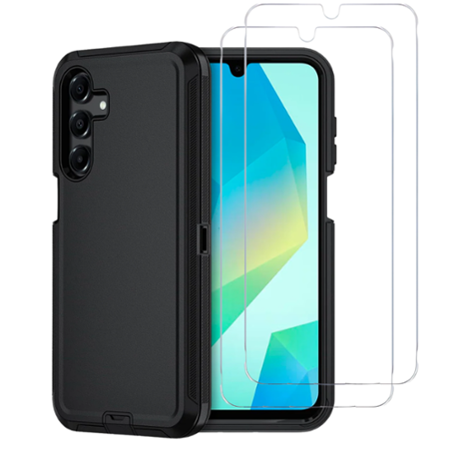Entronix - Galaxy A16 Protection Bundle - Heavy Duty Case with 2 Clear Screen Protectors - Black-Front_Standard 