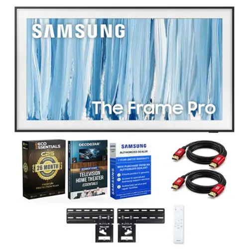 SAMSUNG  
The Frame Pro  

DECO ESSENTIALS CPS PREMIUM  
CPS 26 MONTH CPS PROTECTION PREMIUM PLAN PROTECTION  
CPO  

DECOGEAR SIBSUNG SAMSUNG EXI 24.5  
DEALER AUTHORIZED 1 YEAR LIMITED WARRANTY FROM AN WHY PURCHASE BEGINNER'S GUIDE AUTHORIZED DEALER?  
TELEVISION Ensure product is genuine THEATER Access to specialized services HOME SAMSUNG Samsung support ESSENTIALS service and Authorized facilities repair when you are NOT honored zelner Product warranties from an unauthorized purchase