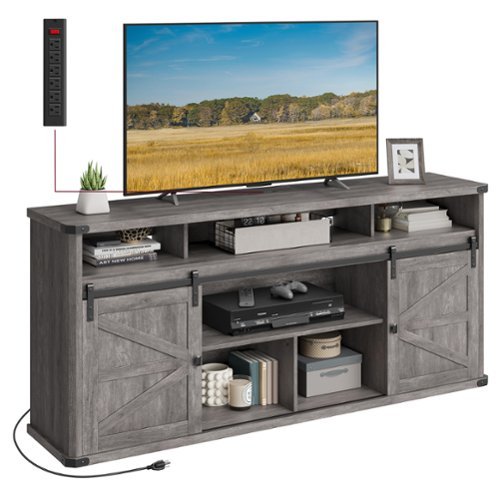 Songmics Home - TV Stand for TVs up to 75 Inches, Farmhouse Entertainment Center with Sliding Barn Doors, TV Console Table - Misty Gray-Front_Standard 