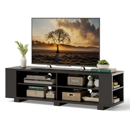 Costway - 59'' Wood TV Stand Console Storage Entertainment Media Center with Adjustable Shelf - Black