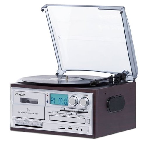 Victor Audio - Victor Cosmopolitan 8-in-1 Turntable Music Center - Black-Front_Standard 